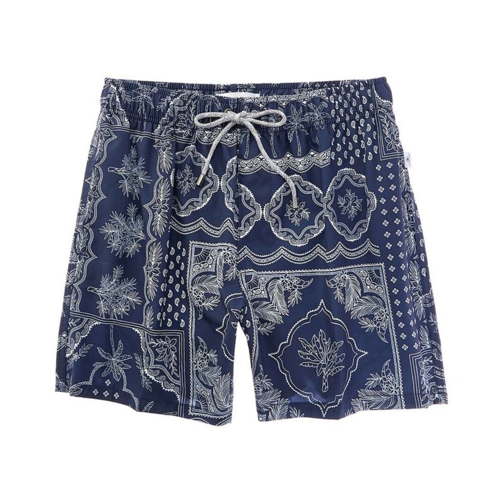 Vintage Summer Mens  Printed Swim Short, Navy
